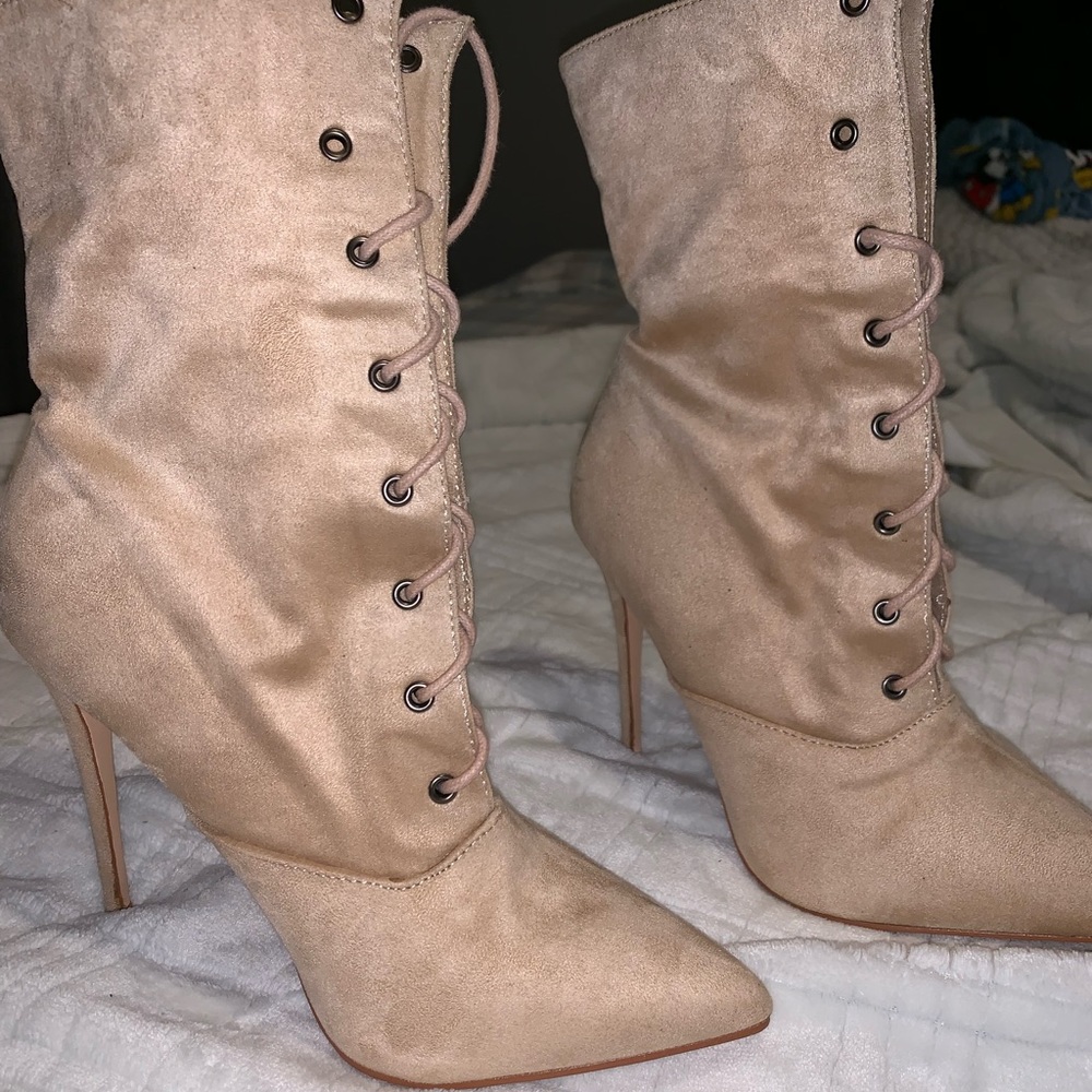 Nude lace up boots